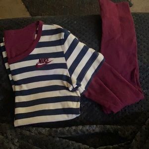 Blue white stripe & burgundy Long sleeve Nike, size Lg